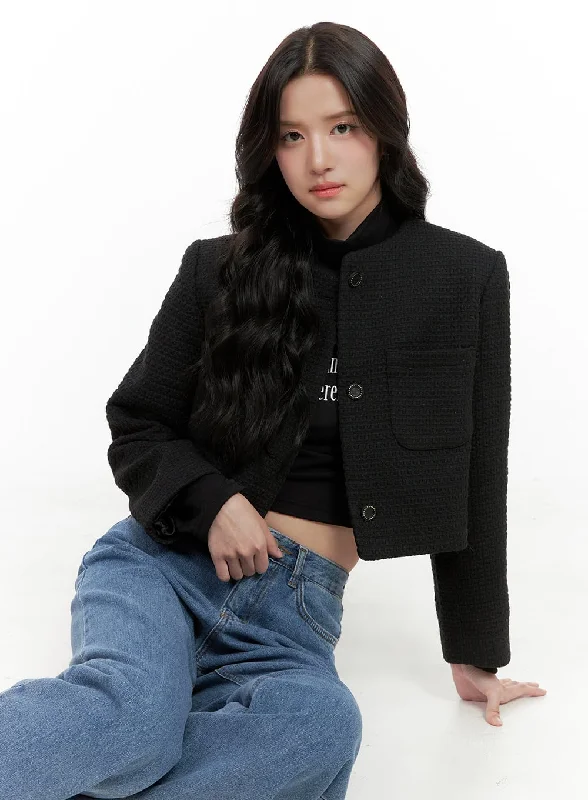 Tweed Buttoned Crop Jacket ON404