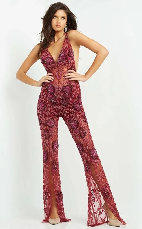 Jovani 04402 Sexy Formal Halter Beaded Jumpsuit