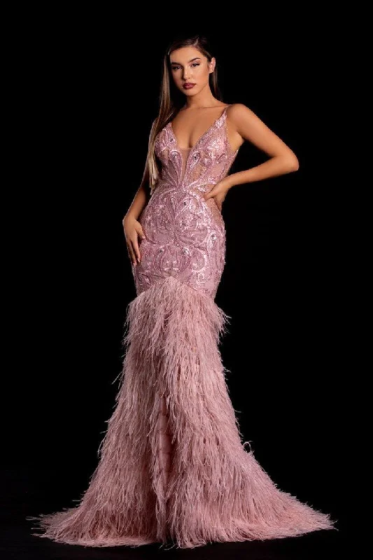 Portia And Scarlett 21128 Feathered Long Evening Dress