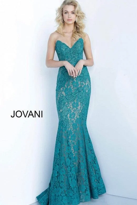 Jovani 37334 Prom Long Strapless Formal Lace Dress