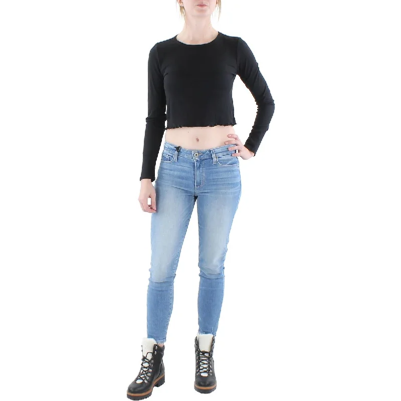 Aqua Womens Crewneck Ribbed Cropped