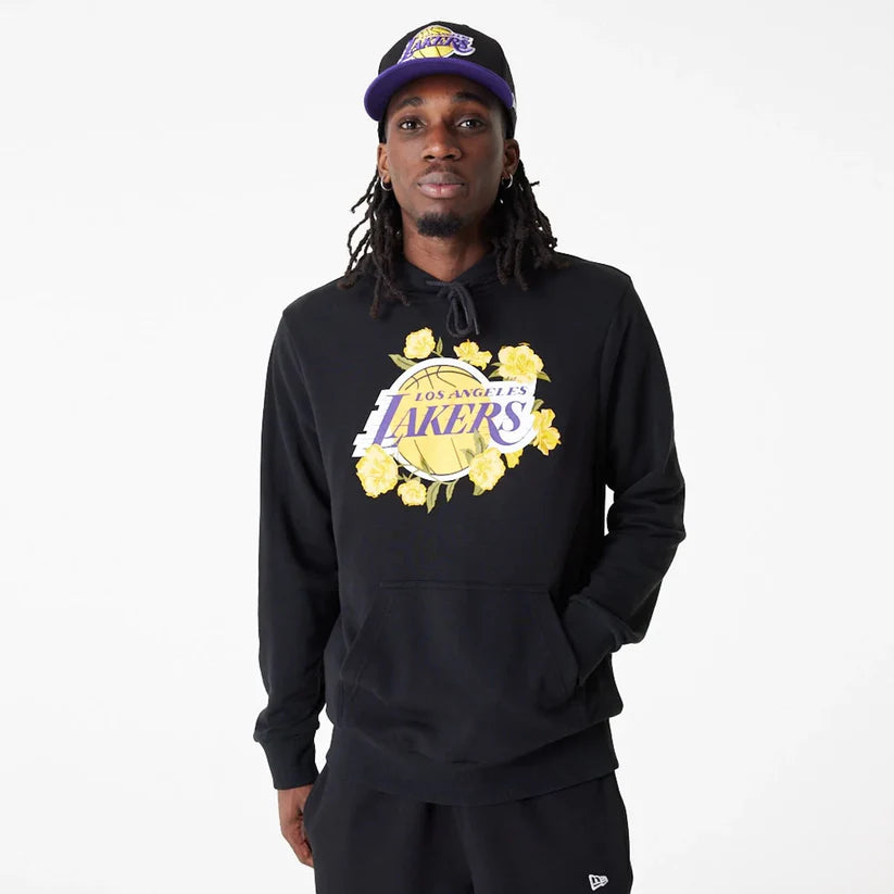 LA Lakers NBA Floral Graphic Black Pullover Hoodie