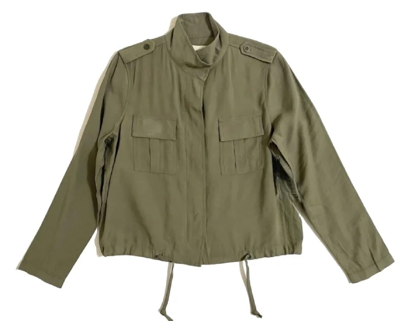 Women's Crop Military Style Casual Jacket In Green