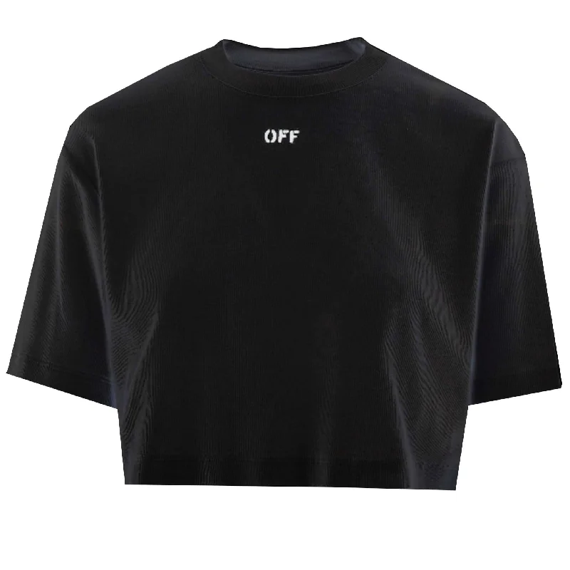 Women's Off-White Ribbed Cropped T-Shirt