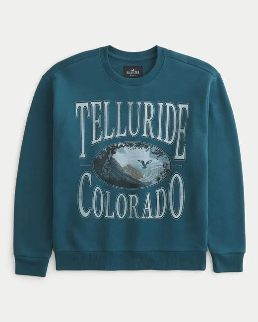 Men's Blue Telluride Colorado Graphic Crew Sweatshirt HOLLISTER