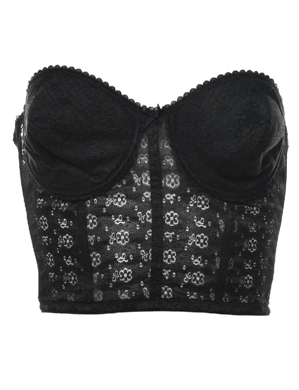 Black Floral Lace Bustier - S