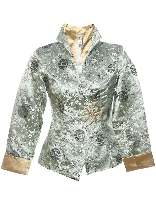 Brocade Design Light Green & Gold Traditional Evening Jacket - M