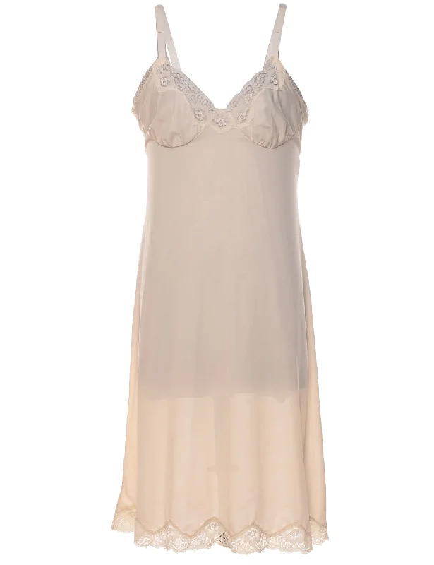 Classic Peach Lace Trim Slip Dress - M