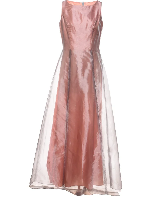 Coral Metallic Evening Dress - M