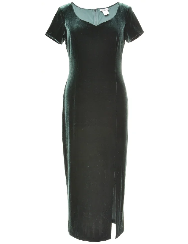 Dark Green Velvet Evening Dress - M