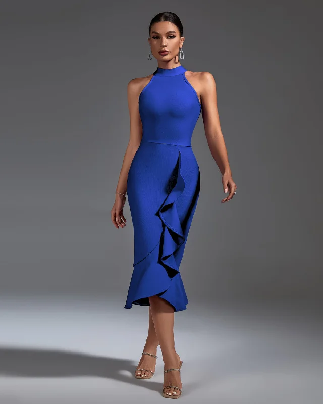 Chic Ruffled Midi Bandage Dress for a Flawless Look