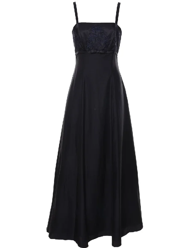 Embroidered Navy Strappy Evening Dress - S