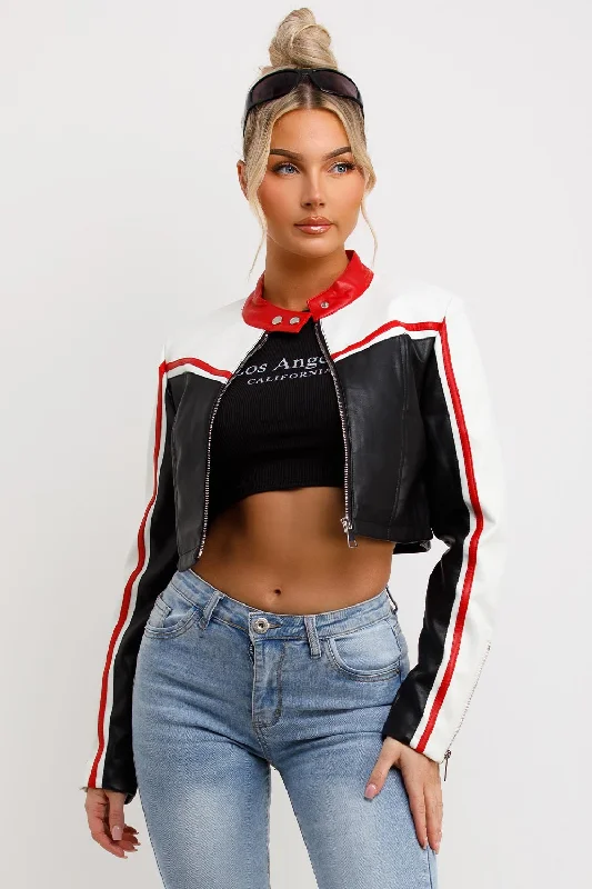 Faux Leather Racer Jacket Black And Red