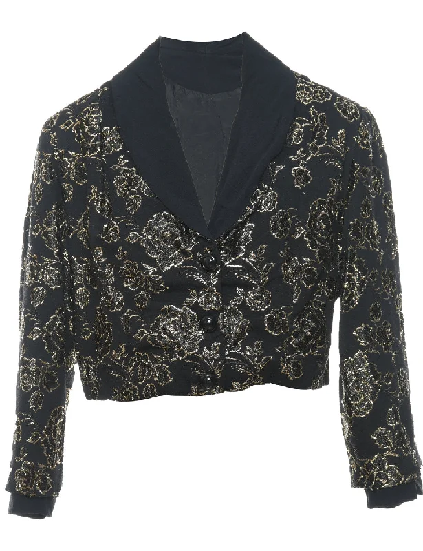 Floral Design Black & Gold Floral Lurex Jacket - L