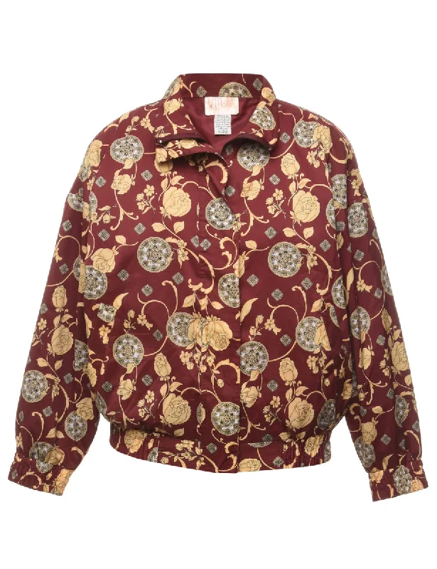 Floral Pattern Maroon & Pale Yellow Jacket - M