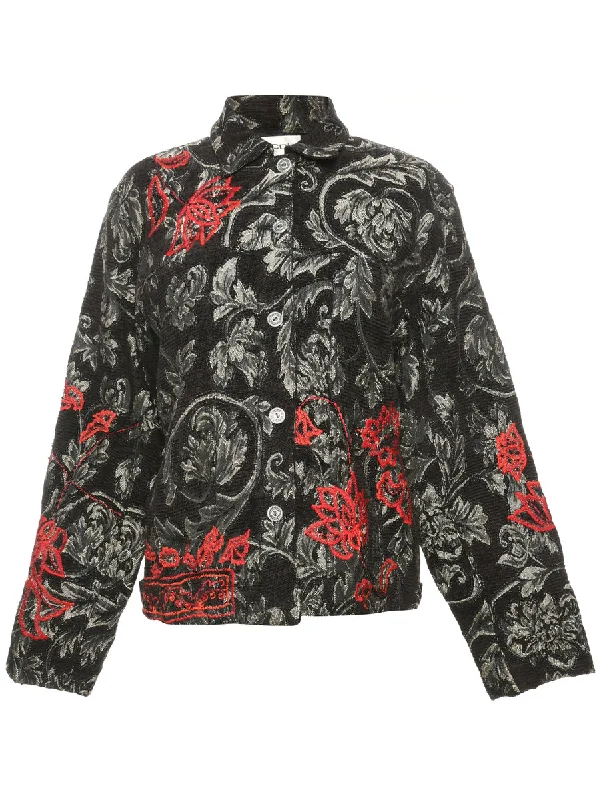 Leafy Print Metallic Tapestry Jacket - S