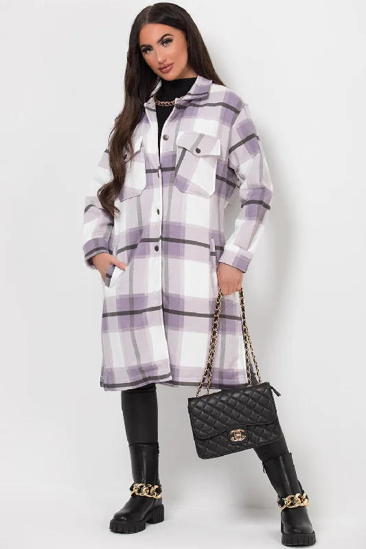 Longline Check Shacket Purple