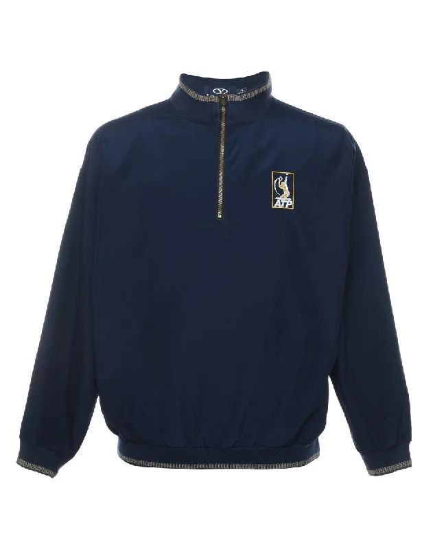 Navy Quarter-Zip Embroidered Jacket - S