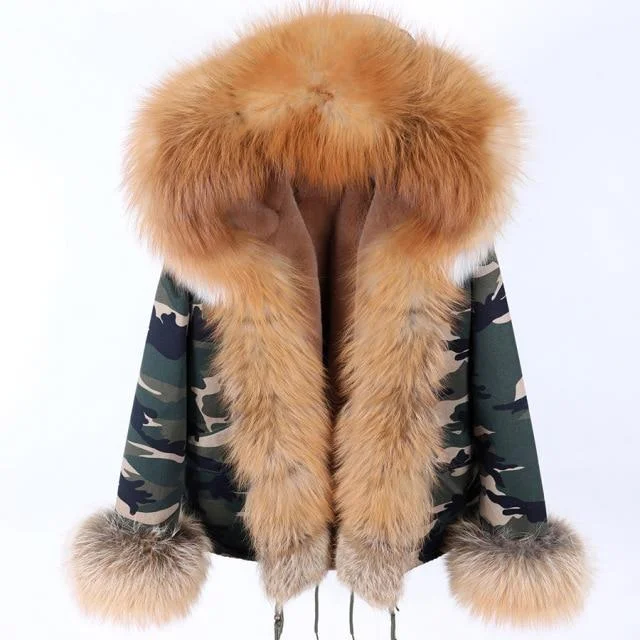 Winter Women's Thick Natural Raccoon Fur Hood Zipper Short Coats & Jackets