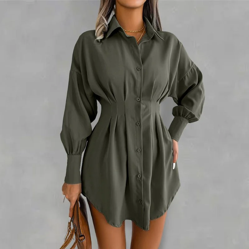 Women's casual Lantern Sleeve waist asymmetric dress shirt skirt