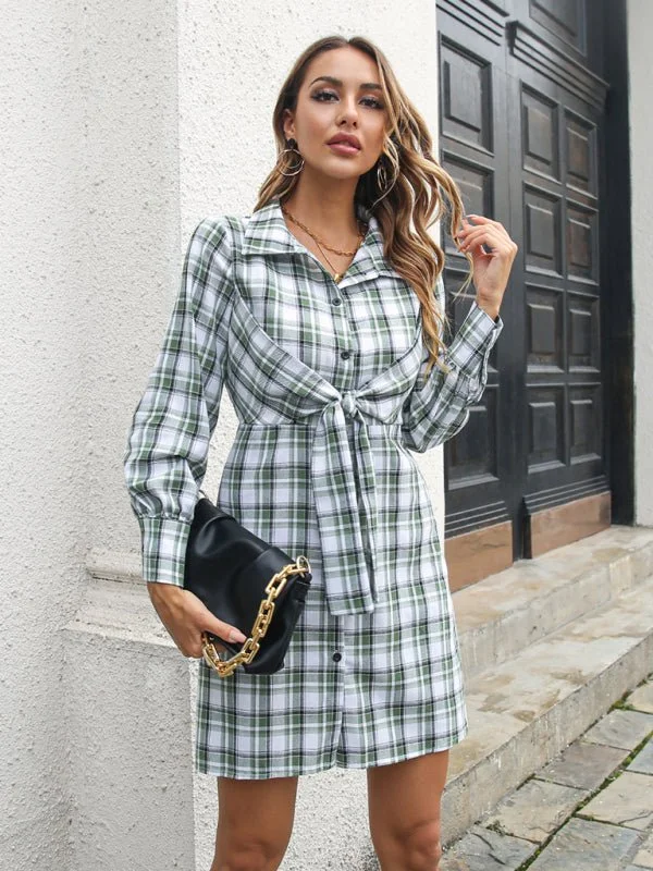 Women's casual plaid shirt dresses strappy dresses