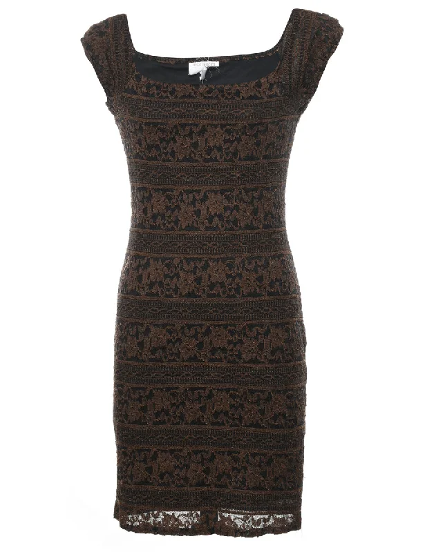 Floral Pattern Lace Bodycon Dress - S