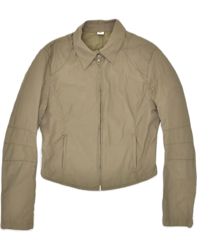 CASSUCI Womens Crop Bomber Jacket UK 14 Large Khaki Nylon