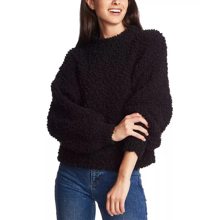 1.STATE Women's Mock-Neck Poodle-Textured Sweater Black Size Extra Large - X-LARGE