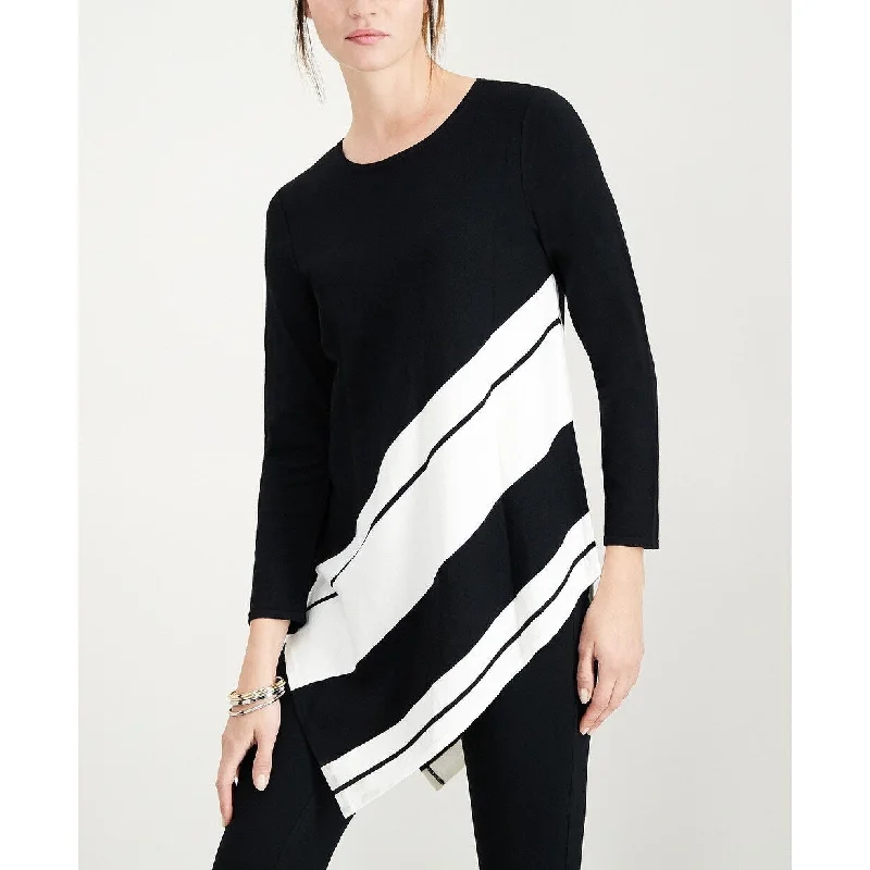 Alfani Women's Asymmetrical Striped Sweater Black Size Small