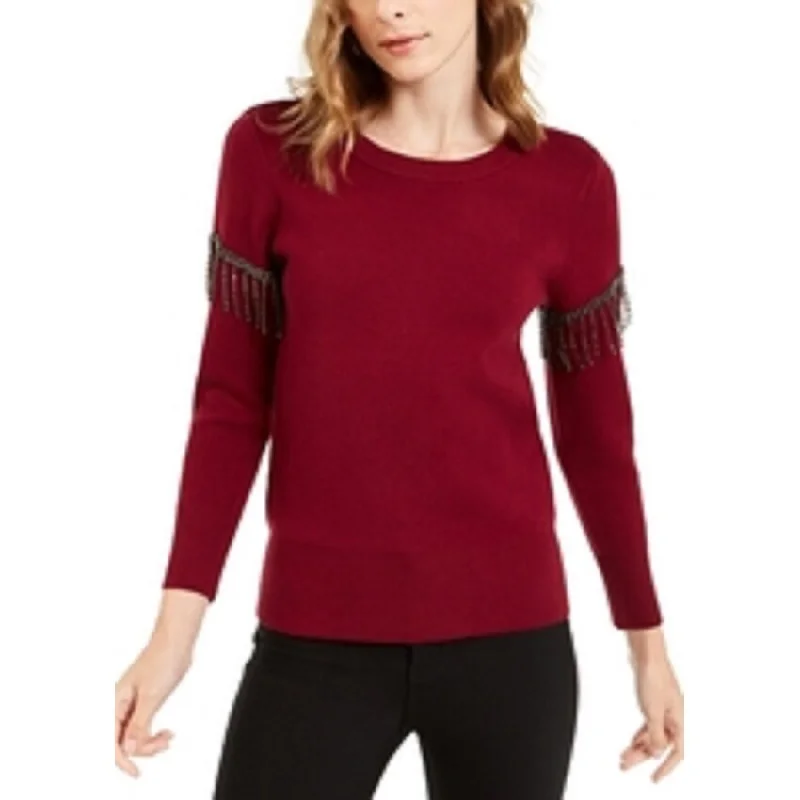 Alfani Women's Embellished Fringe Sweater Wine Size Small