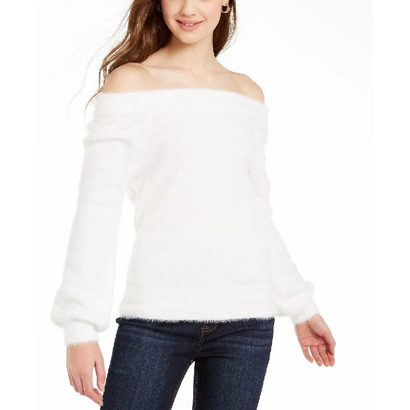 Almost Famous Women's Juniors' Off-The-Shoulder Sweater Natural Size Medium