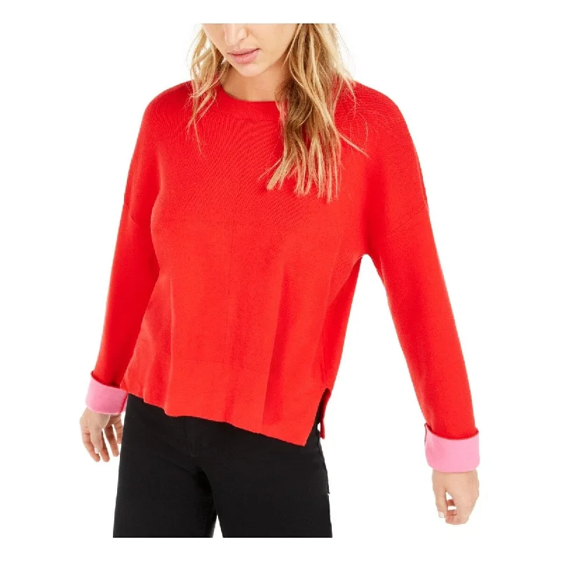 Bar III Women's Becca Tilley X Contrast-Cuff Sweater Red Size 2XS - XX-Small