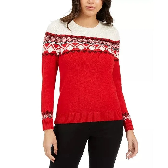 Charter Club Women's Colorblocked Fair Isle Sweater Red Size XL - X-Large