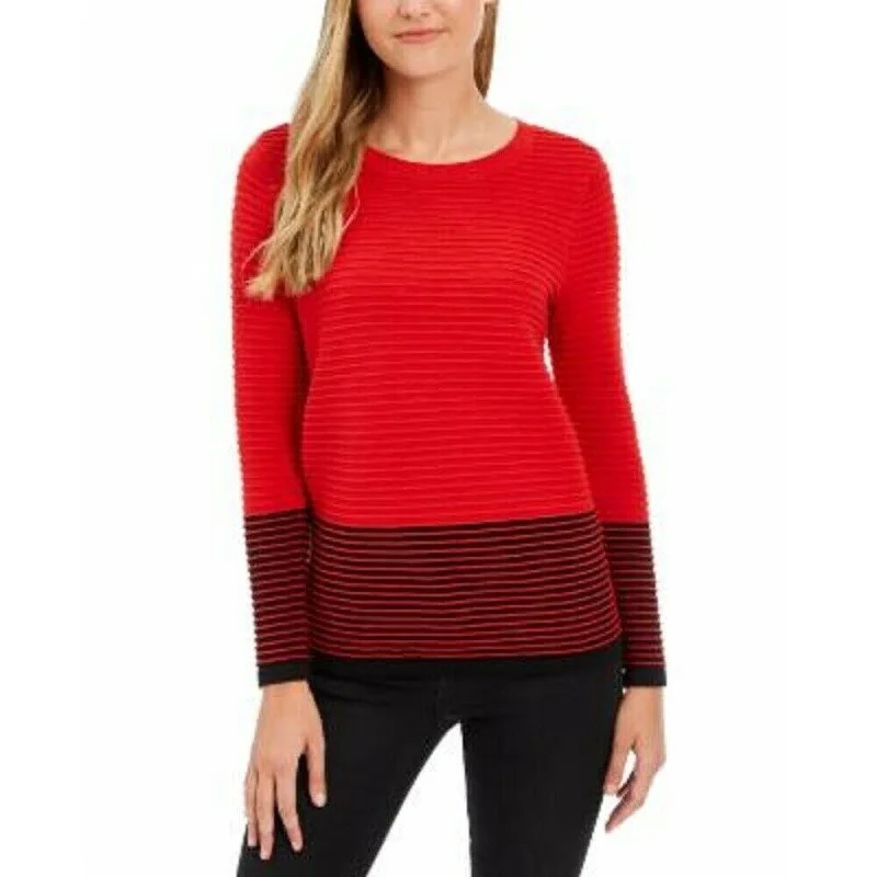 Charter Club Women's Colorblocked Ottoman Sweater Red Size Medium