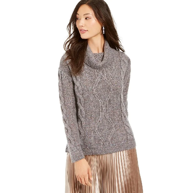 Charter Club Women's Cowl-Neck Cable-Knit Glitter Sweater Med Gray Size X-Large