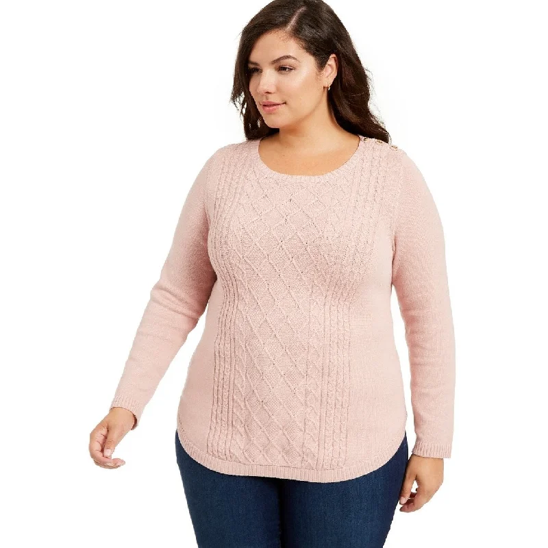 Charter Club Women's Plus Size Cable-Knit Sweater Pink Size Extra Large