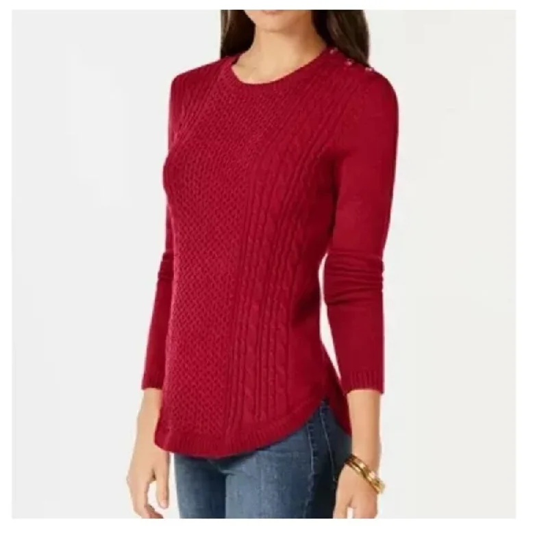 Charter Club Women's Ravishing Button-Trim Cable Knit Sweater Size Extra Large - Red - X-Large