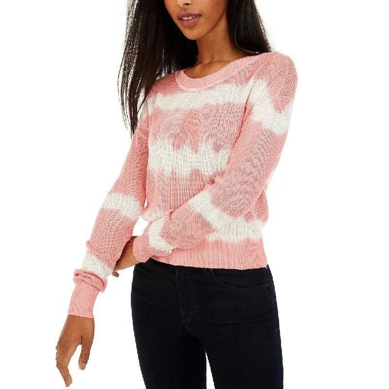 Crave Fame Juniors' Tie-Dyed Crew-Neck Sweater Pink Size Large