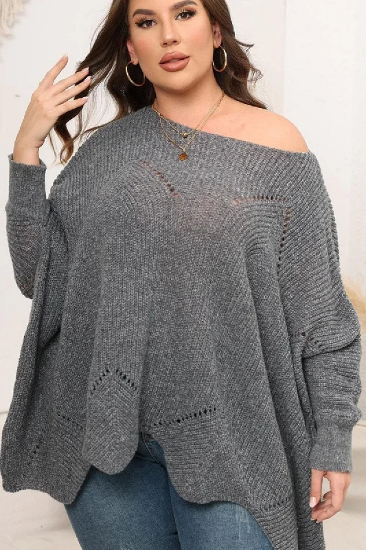 WOMEN PLUS SIZE BAT WING SLEEVE LOOSE FIT SWEATER