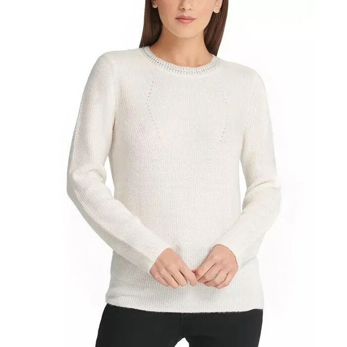 DKNY Women's Embellished Sweater White Size Large