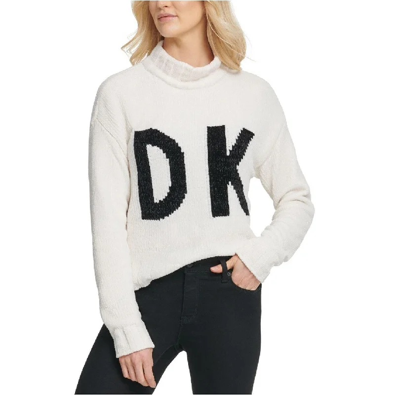 DKNY Women's Graphic Mock-Neck Sweater White Size Medium