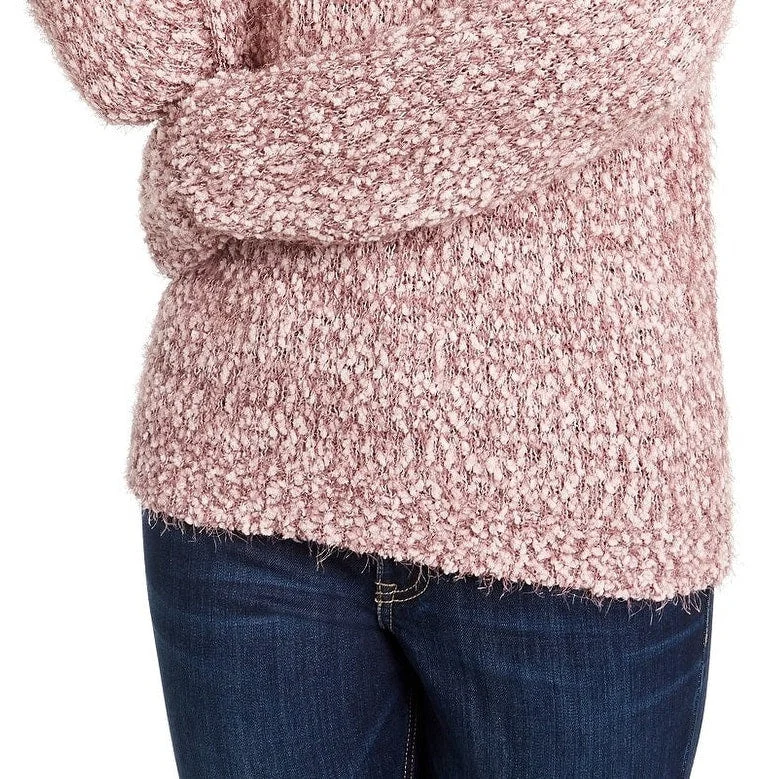 Freshman Juniors' Off-The-Shoulder Fuzzy Sweater Pink Size Extra Small