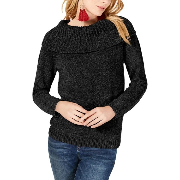 INC International Concepts Women's Chenille Cowl-Neck Sweater Black Size Extra Large