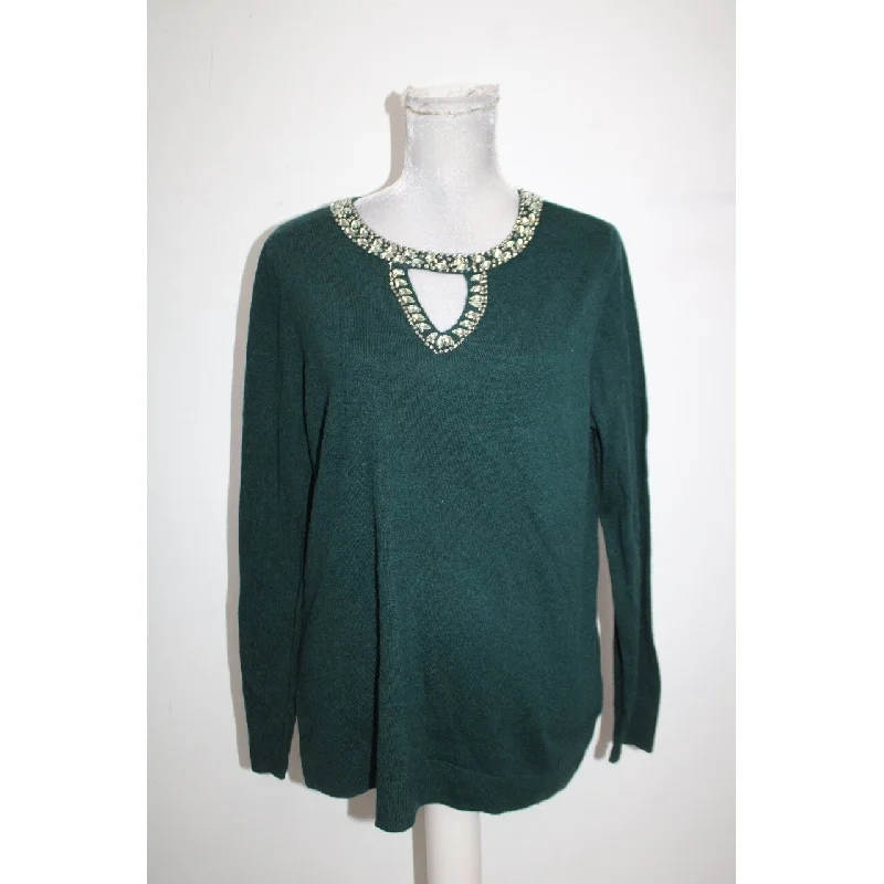 INC International Concepts Women's Embellished Keyhole Sweater Green Size Large