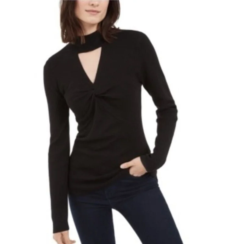 INC International Concepts Women's Mock Neck Keyhole Twist Sweater Black Size Medium