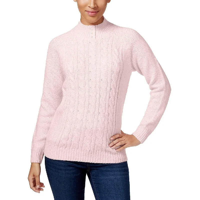 Karen Scott Women's Cable-Front Mock-Neck Sweater Pink Size Extra Small - X-Small