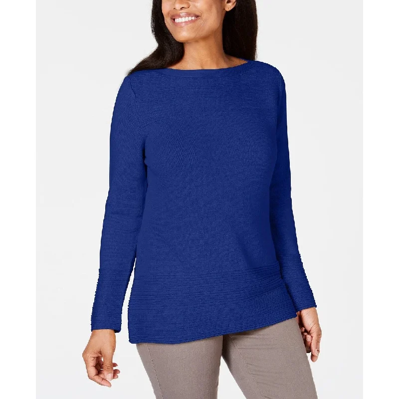 Karen Scott Women's Cotton Boat Neck Sweater Blue Size X-Small