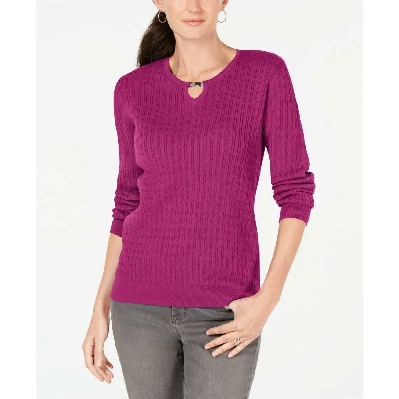 Karen Scott Women's Cotton Cable-Knit Keyhole Sweater Purple Size Extra Large - X-Large