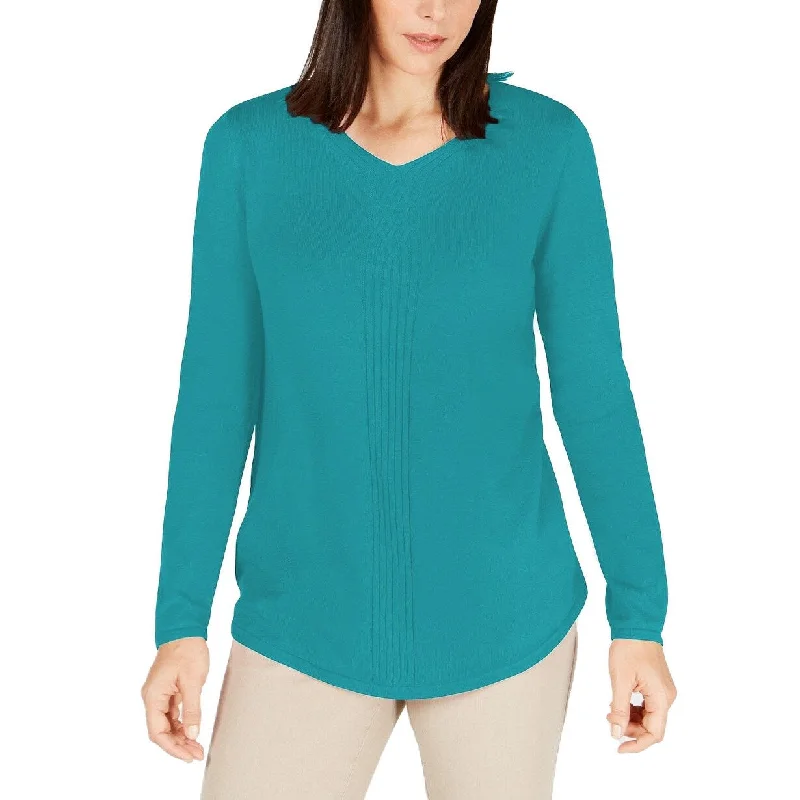 Karen Scott Women's Cotton Mixed-Knit Sweater Turquoise Size Medium