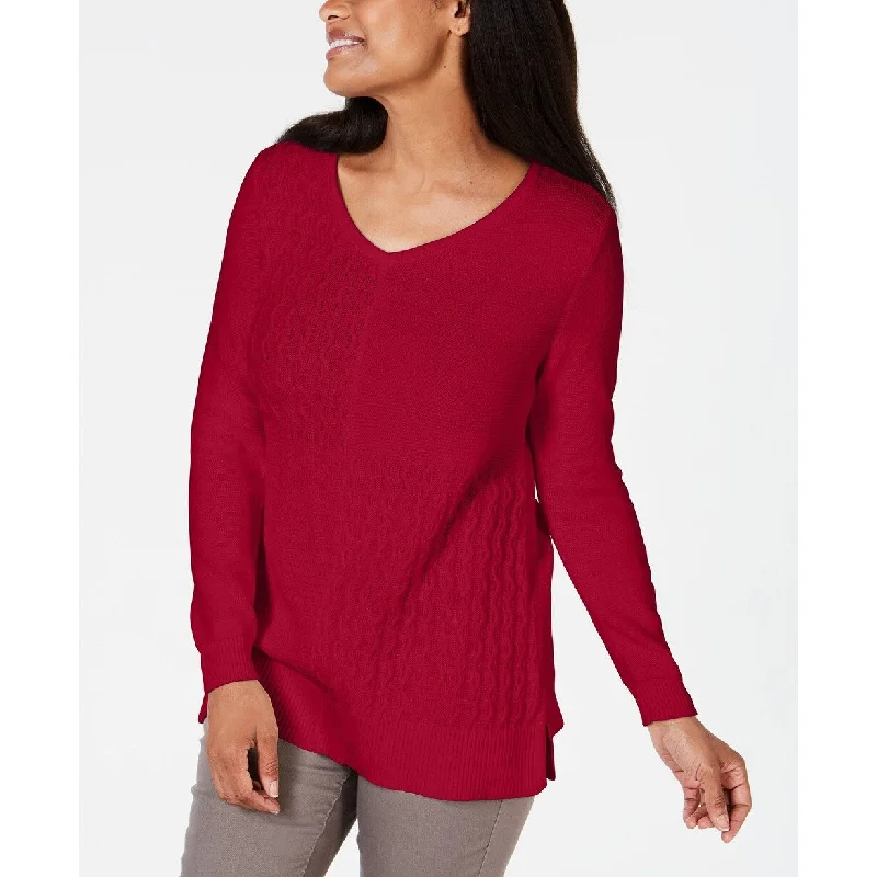 Karen Scott Women's Cotton Mixed-Stitch Sweater Dark Red Size Medium